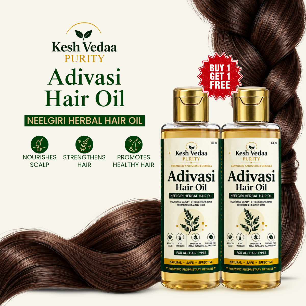 Kesh Vedaa Adivasi Hair Oil – Ayurvedic Herbal Hair Oil for Hair Fall & Scalp Care