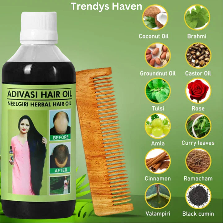 Adivasi Neelgiri Herbal Hair Oil Original (Pack of 2) | 🎁FREE Neem Wooden Comb🎁
